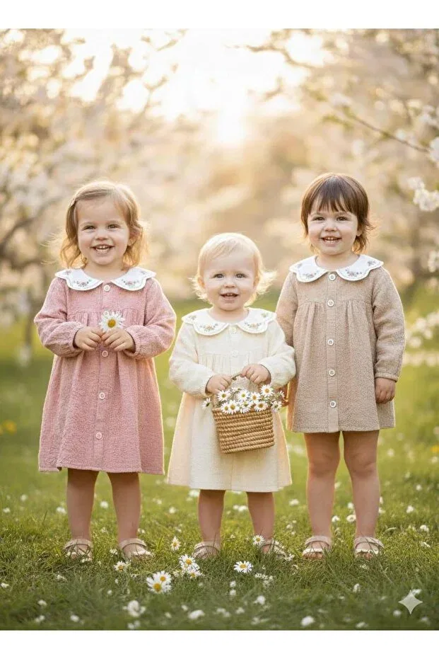 Детское платье для девочек с вышивкой Elegant Babymilk, Nude Color — фото 2