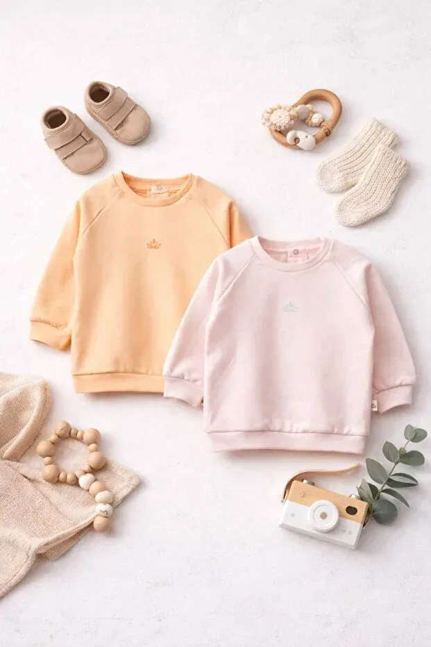 Детский комплект свитшотов для девочек органический хлопок The Nest Kids, Salmon & Powder Pink