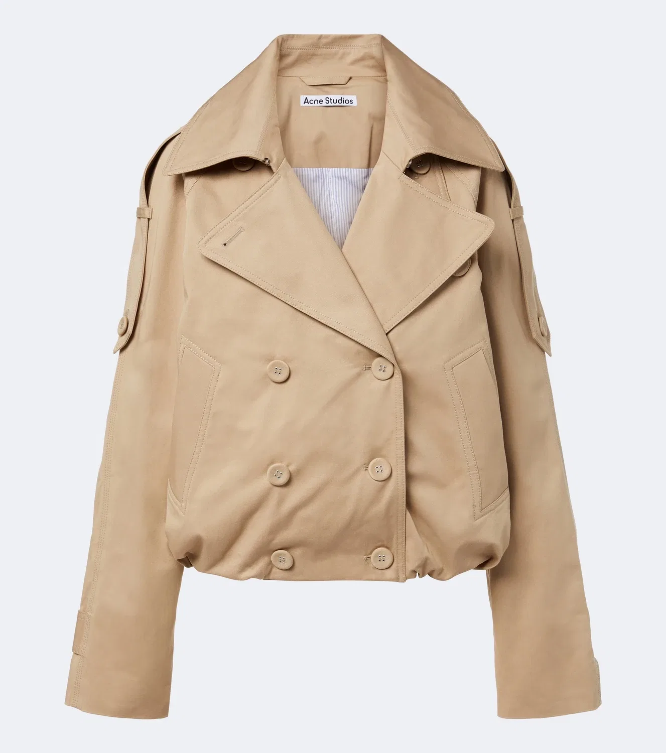 Укороченный тренч из хлопкового твила Acne Studios, бежевый