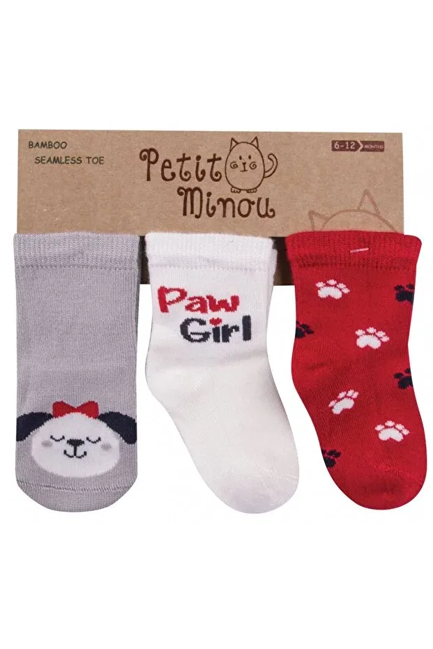 Детские носки для девочек с принтом paw girl Petit Minou, Multi-Colored