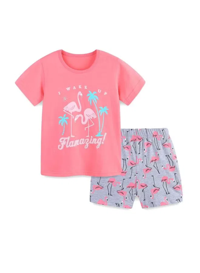 Комплект детский с принтом фламинго, модель Summer New Girls' Suit, Aosta Betty Store
