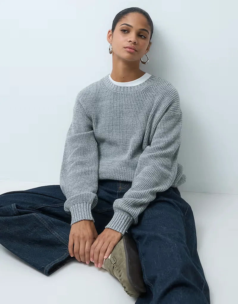 Свободный вязаный джемпер GAP из фактурной ткани, серый меланжа