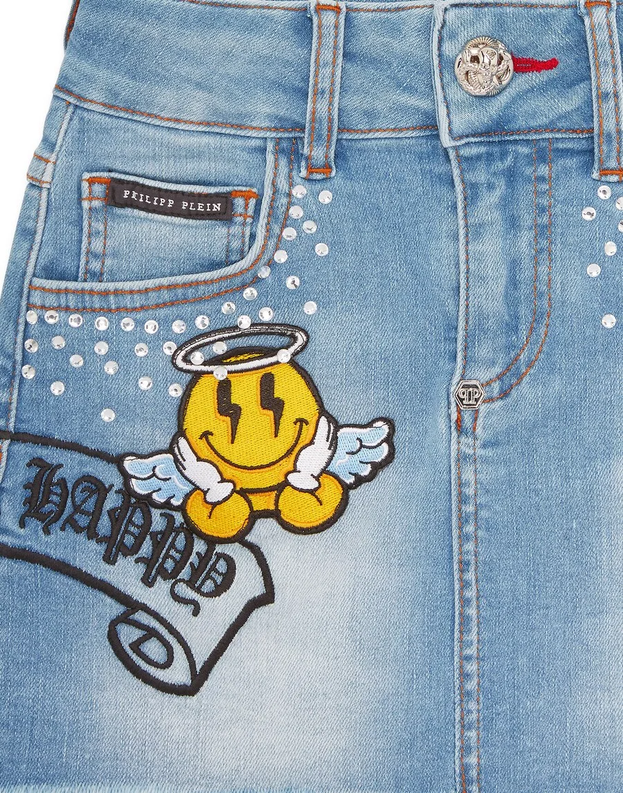 Юбка Philipp Plein 'Smile' из синей джинсовой ткани — фото 3