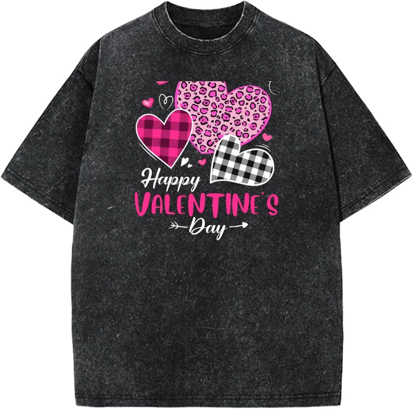 Мужская футболка с принтом Leopard and Plaid Hearts, Wash Black