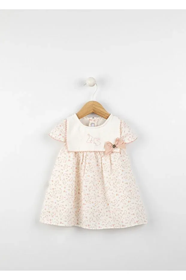 Детское платье для девочек муслиновое Back-Zippered muslin baby dress Babydola, Ecru Dusty Rose