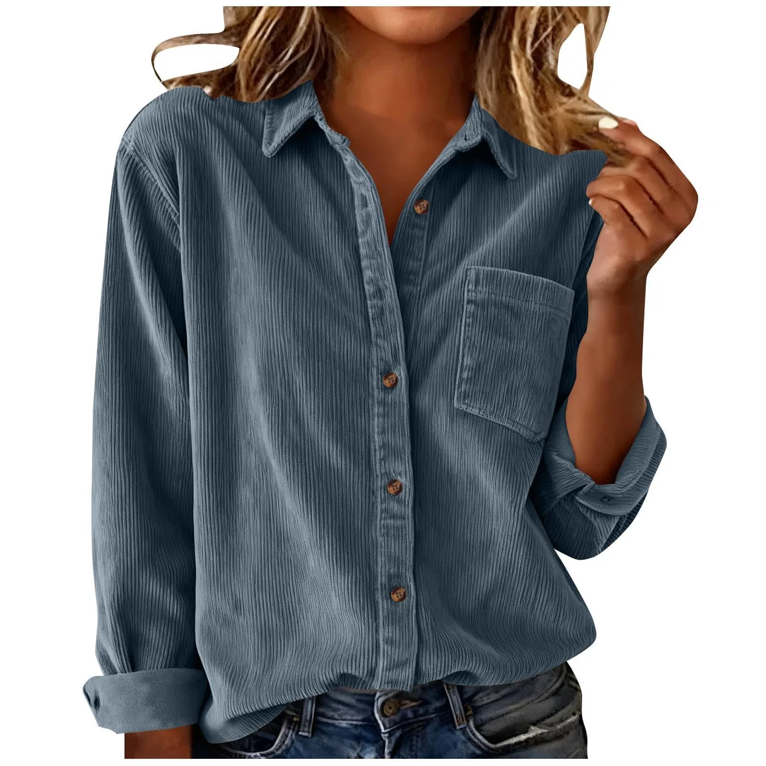 Женская рубашка из вельвета с длинным рукавом Oversized Boyfriend, Navy