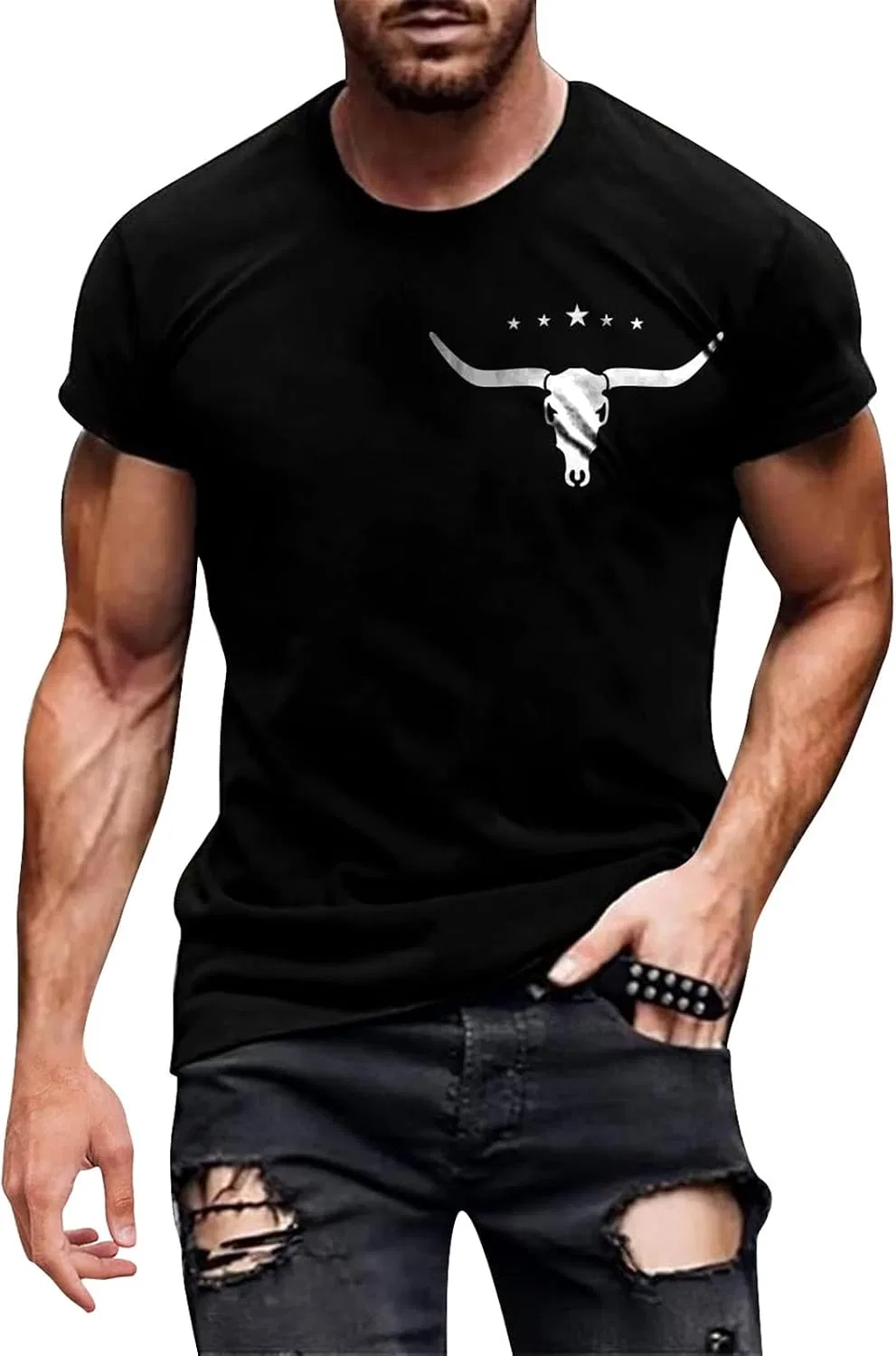Мужская футболка с западным принтом Vintage Short Sleeve, Black