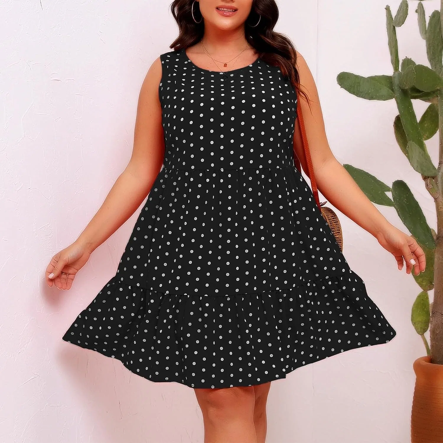 Платье-футляр с воланами и в горошек Plus Size Dresses for Women Summer, A001-black — фото 2