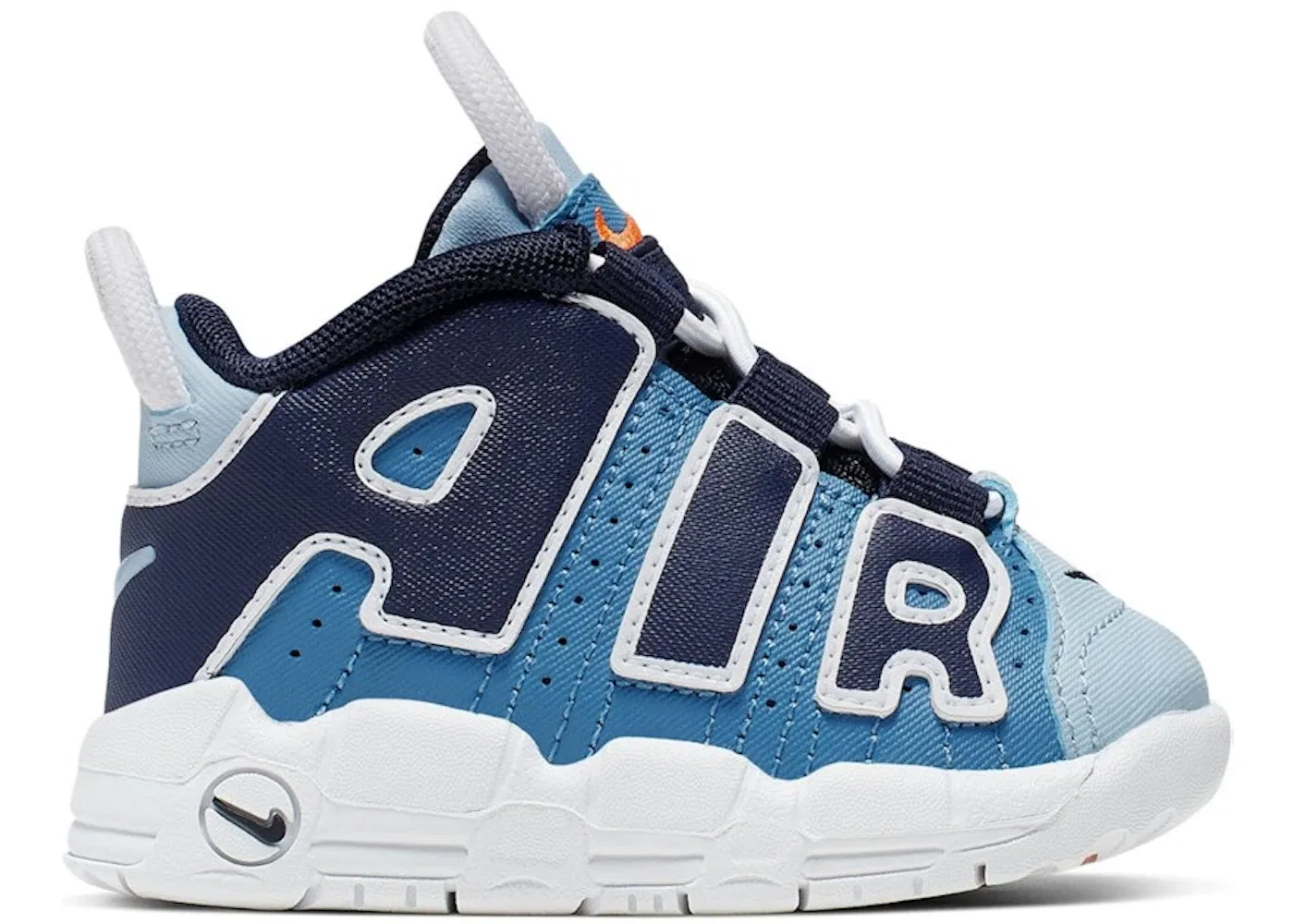 Детские кроссовки Lifestyle Nike Air More Uptempo, Ocean Fog/Total Orange-Half Blue-Blackened Blue