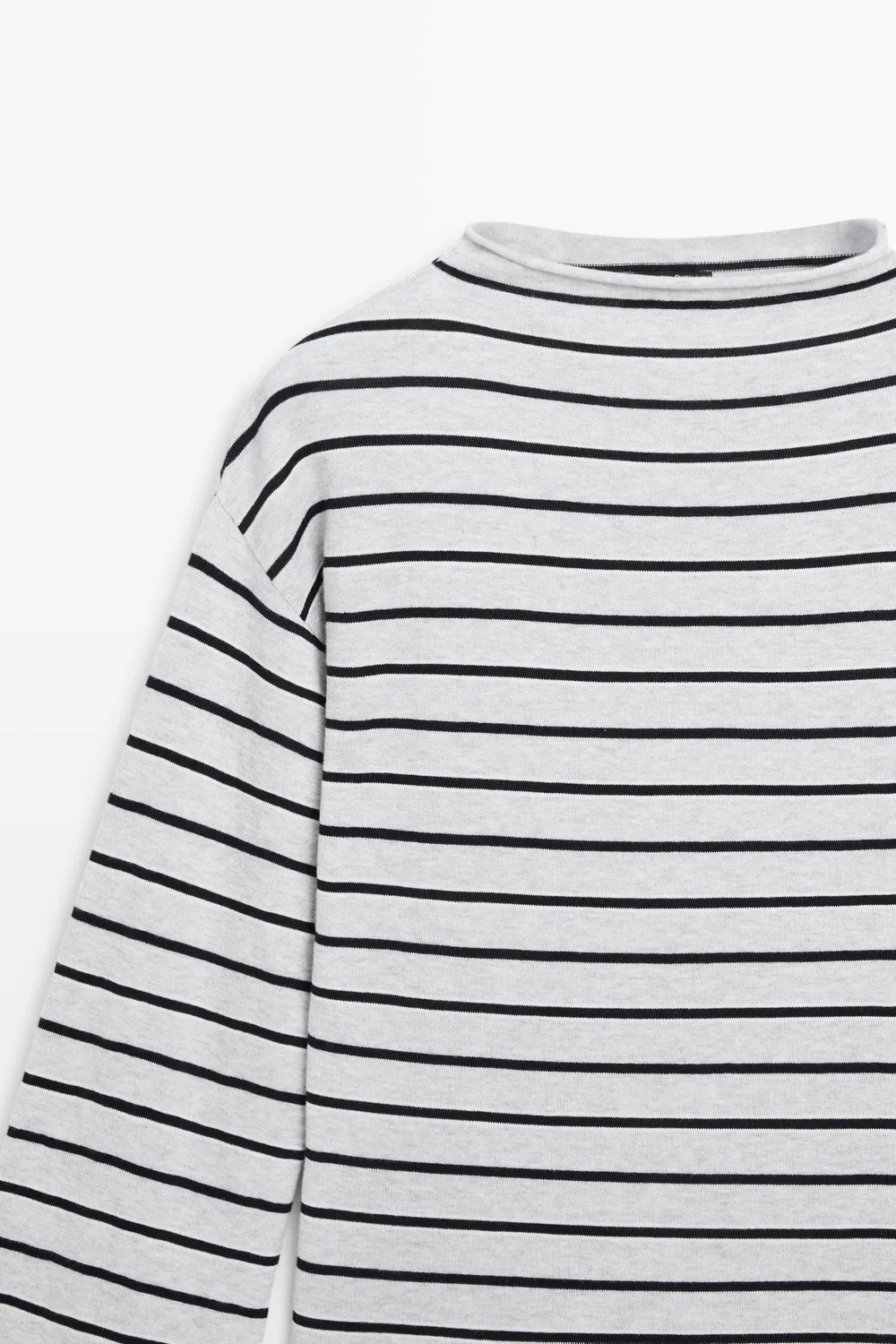 Свитер Massimo Dutti 100% Cotton Striped Knit, серый меланж — фото 4