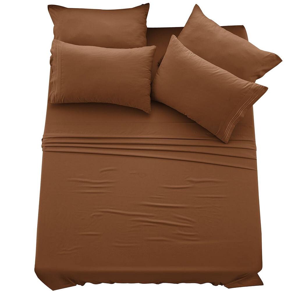 

Коллекция Lux Decor, комплект из 6 однотонных простыней из мягкой микрофибры, простыни с глубокими карманами и наволочками Lux Decor Collection, коричневый