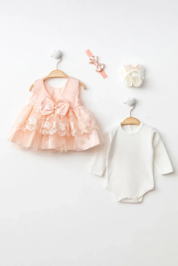 Детское платье для девочек с коротким рукавом Mevlüt Dress Generic Brands, Powder — фото 4
