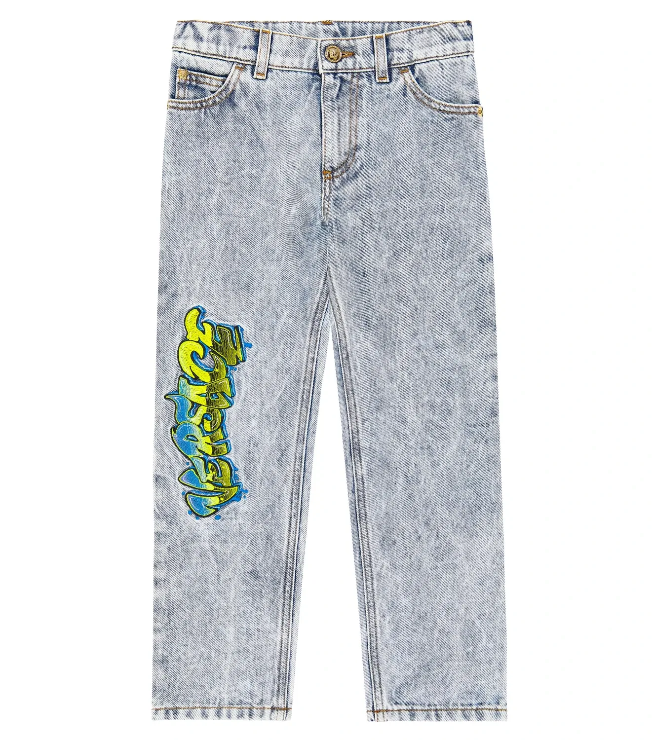 Джинсы прямого кроя с вышитым логотипом Versace Kids, синий