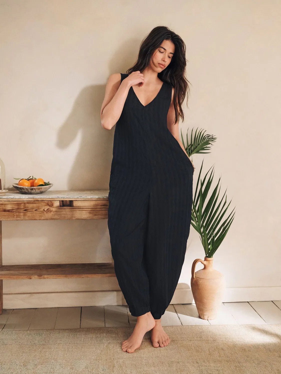 Комбинезон Next из смеси льна, черный