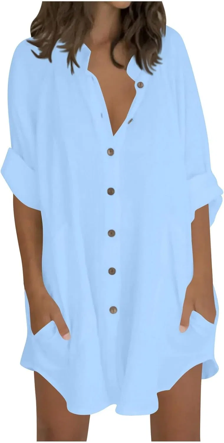 Женская туника свободного кроя с пуговицами Pelang, Light Blue