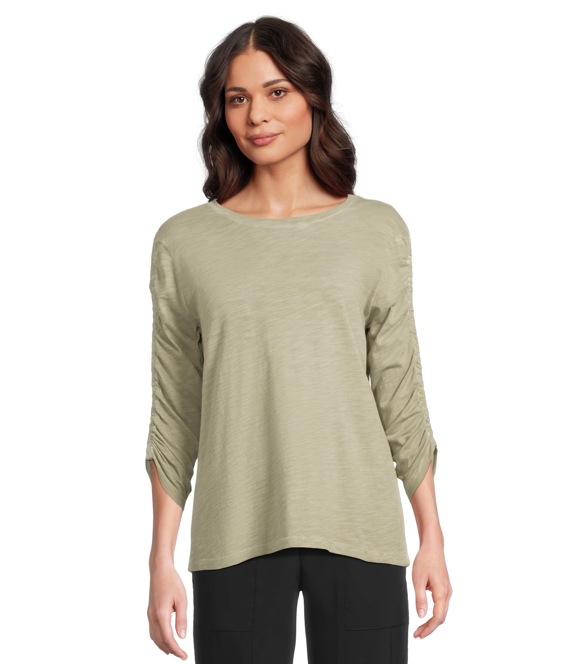 

Футболка Elliott Lauren Enzyme Wash Jersey - Crew Neck Ruched Sleeve Tee, Thyme