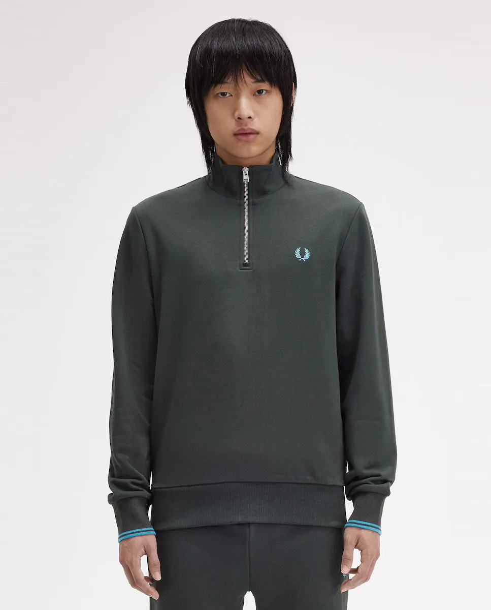 

Мужской свитшот на молнии и окантовке Fred Perry, темно-зеленый