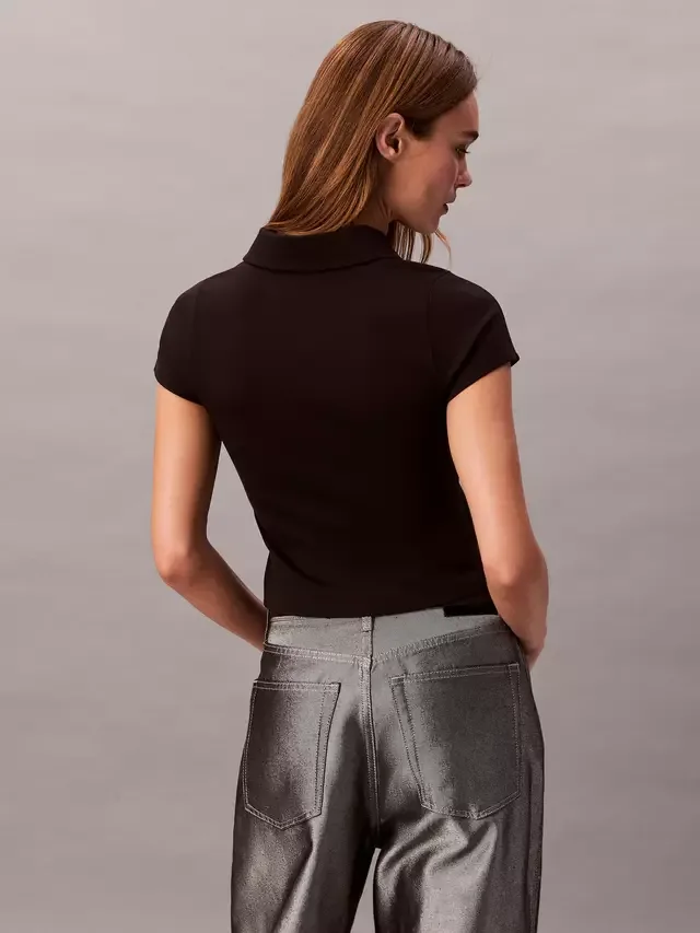 Поло Punto с застежкой-молнией до четверти длины, черное Calvin Klein — фото 4