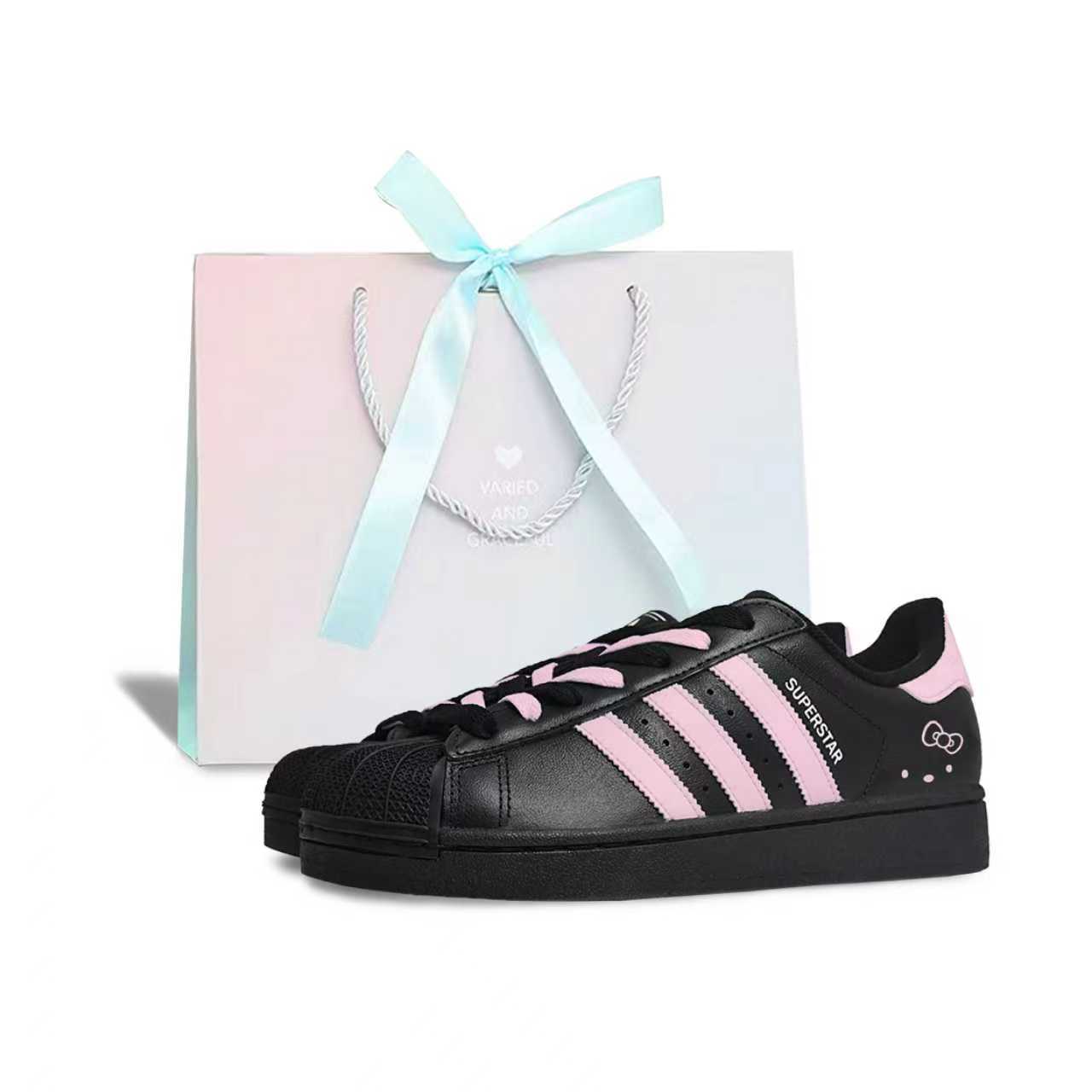

Adidas Superstar 2 Fluffy Cat Fun Pink Cushioning Slip Resistant Low top Skateboard Shoes Black Pink Unisex
