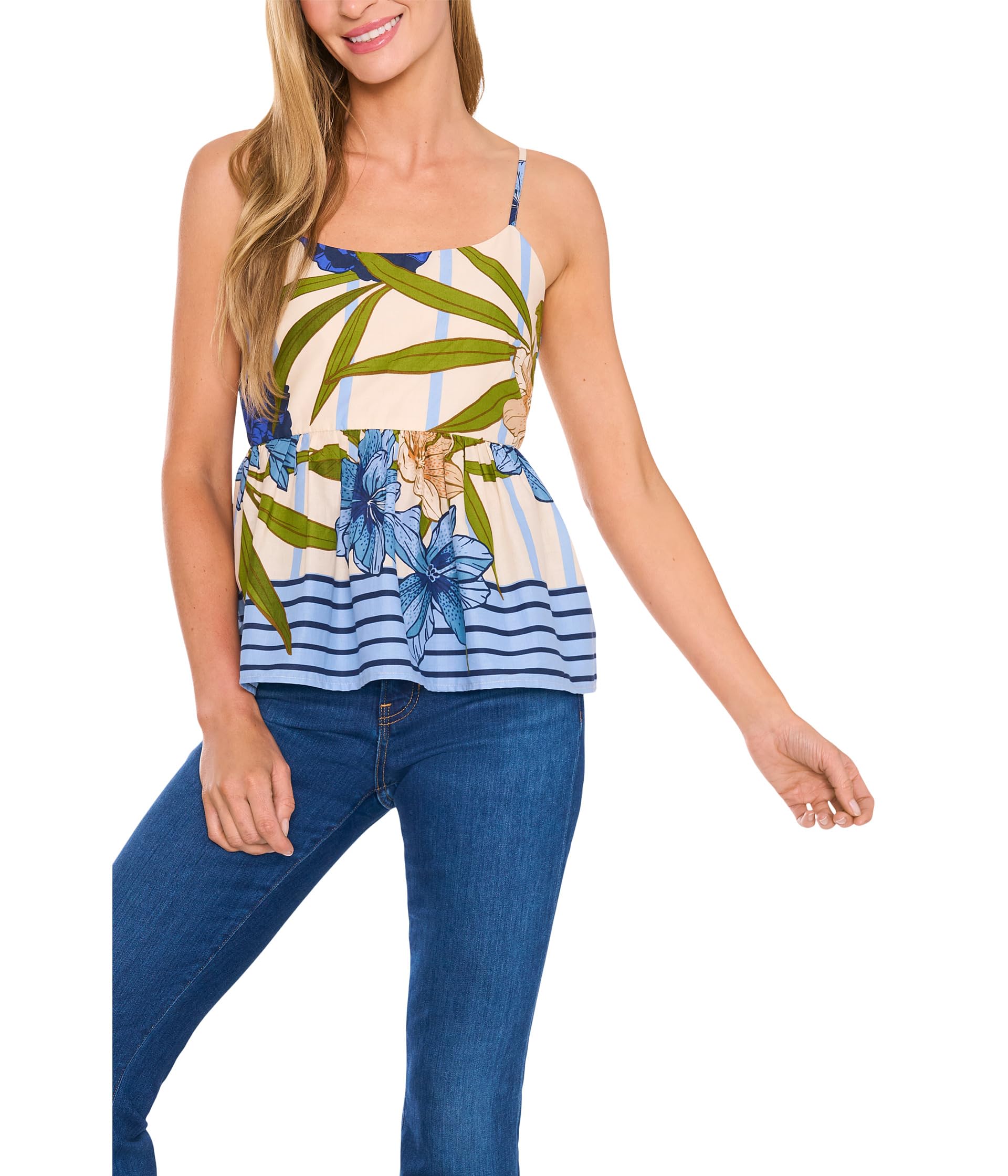 

Топ CeCe Spaghetti Strap Floral Printed Top, Eggnog