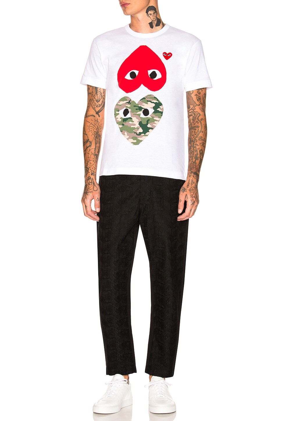 Камуфляжная футболка с двойной эмблемой Comme Des Garcons Play, белый — фото 4
