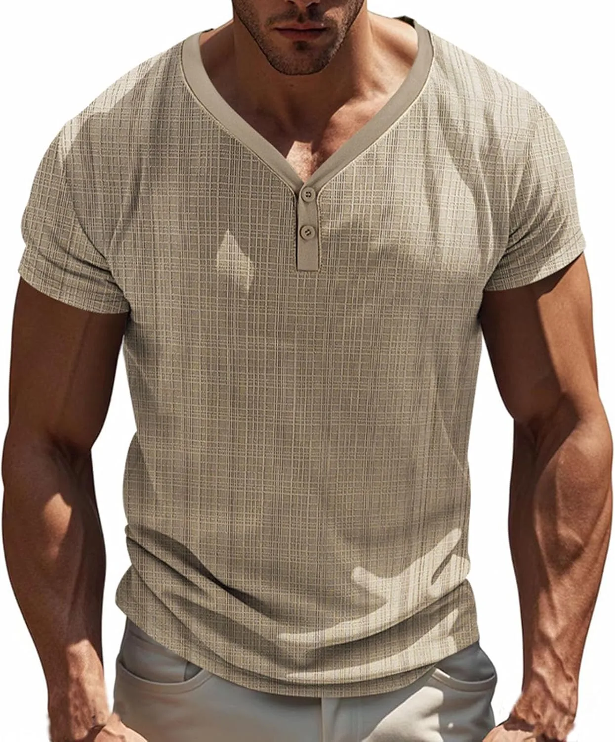 

Мужская летняя футболка-поло Henley с коротким рукавом