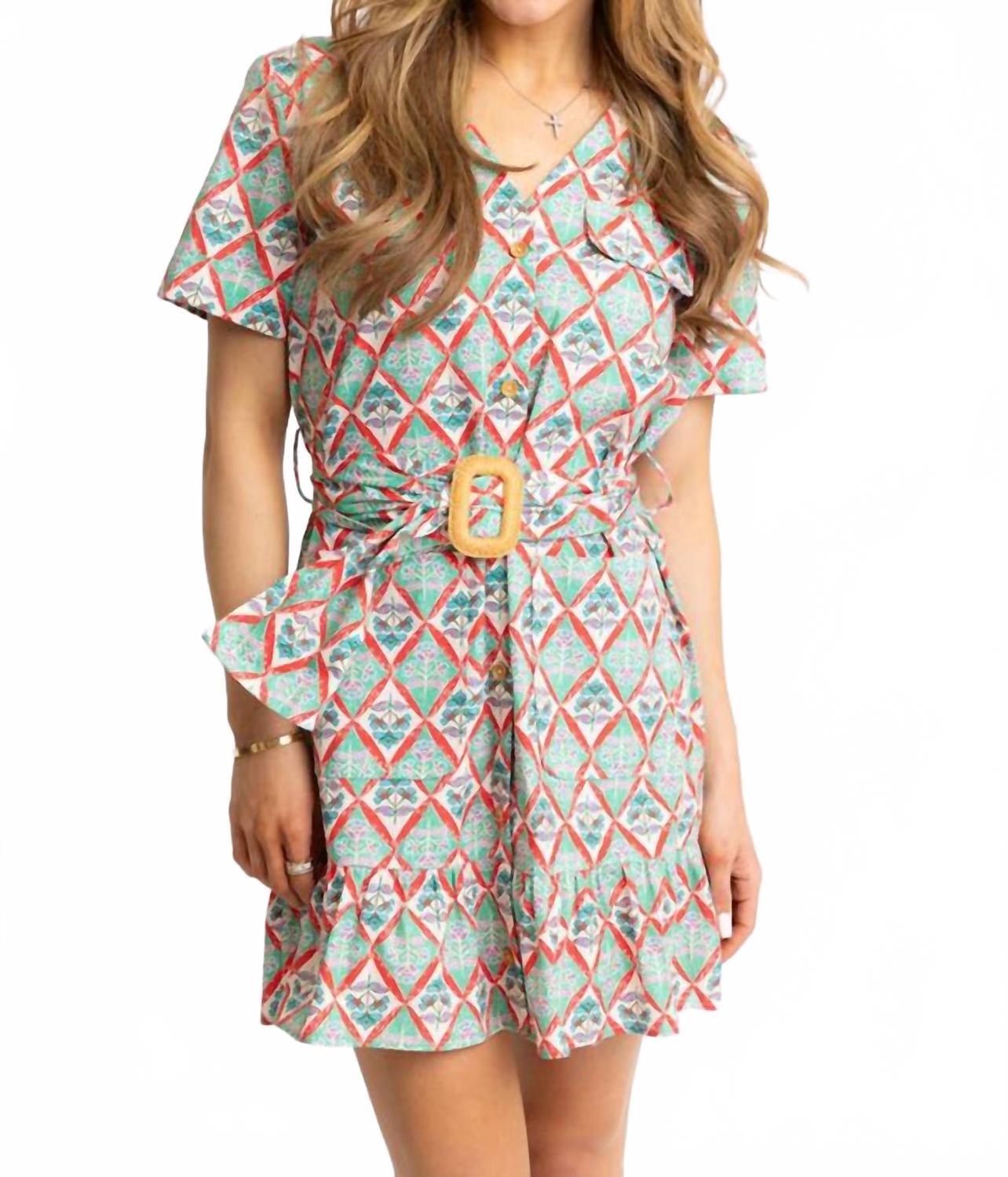 

Модное цветочное мини-платье с карманами в зеленом цвете Karlie