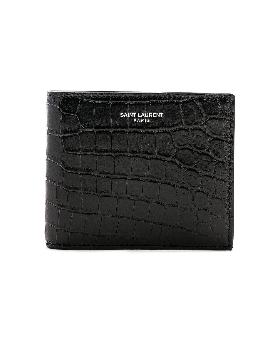

Матовый кошелек с крокодиловой отделкой Saint Laurent, черный