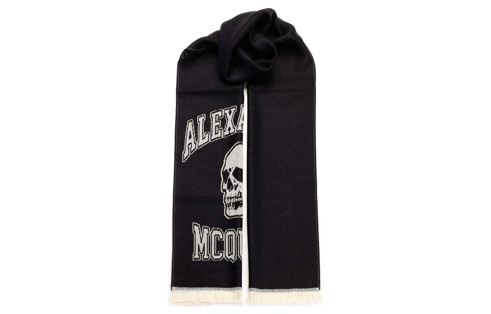 

Вязаный шарф с бахромой и интарсией логотипа Alexander McQueen, черный