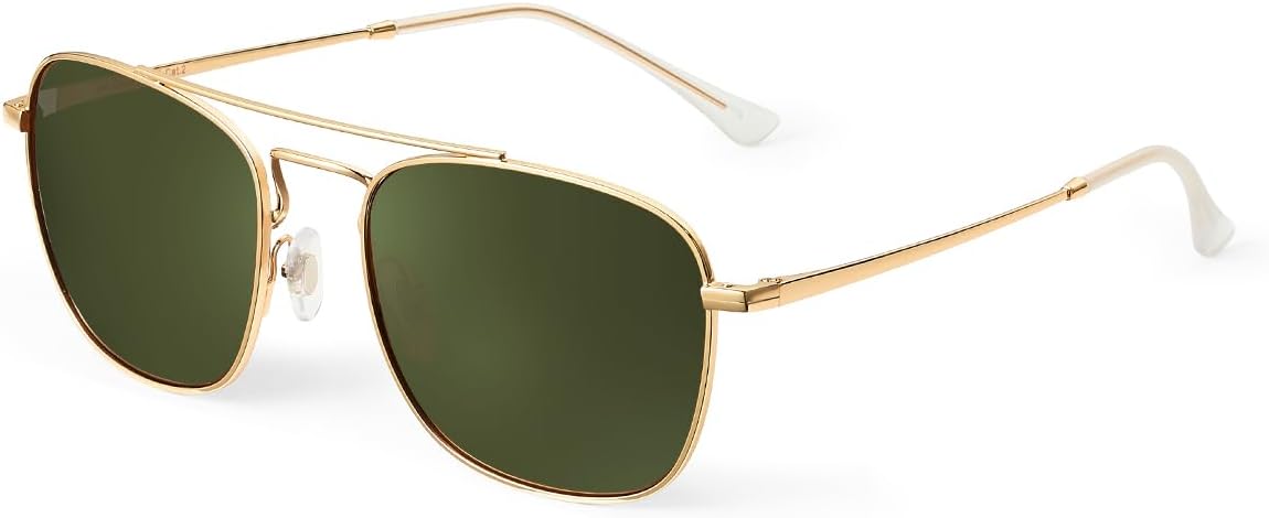 

Солнцезащитные очки JIM HALO Retro Square Aviator с линзами из высококачественного стекла и плоскими металлическими линзами, для мужчин и женщин, Gold Frame / Polarized Green Lens（not Glass Lens）