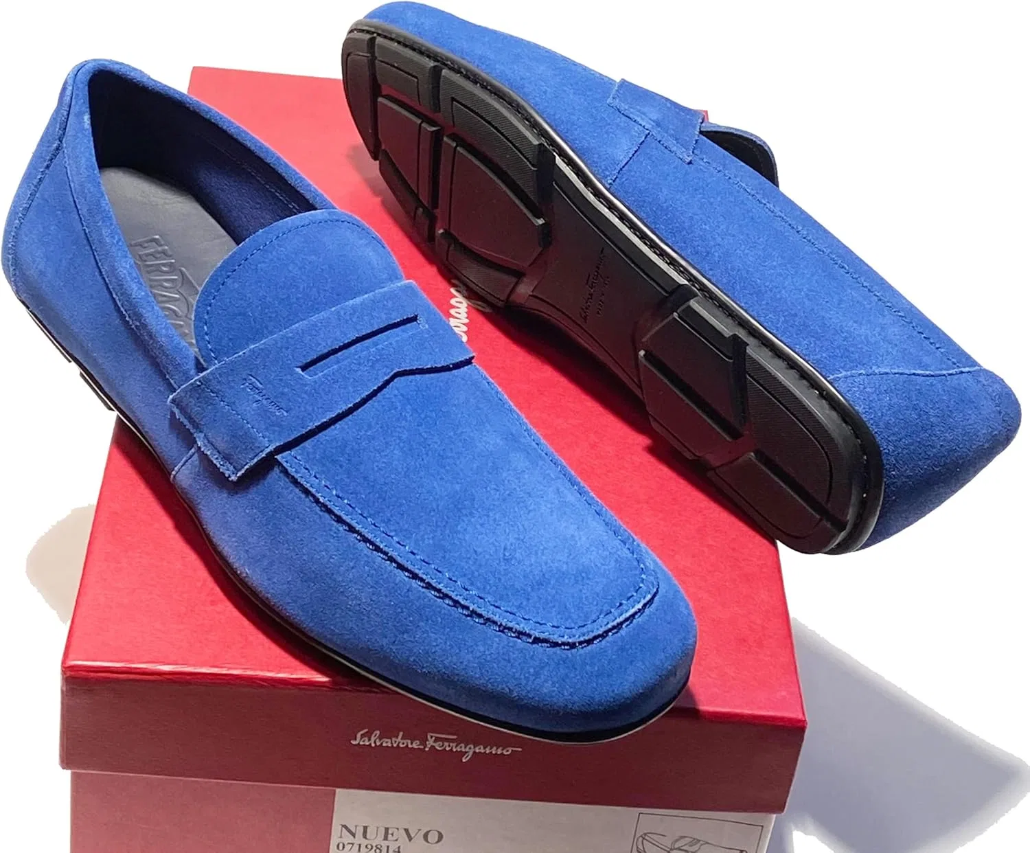 Лоферы из замши Salvatore Ferragamo, синие — фото 3