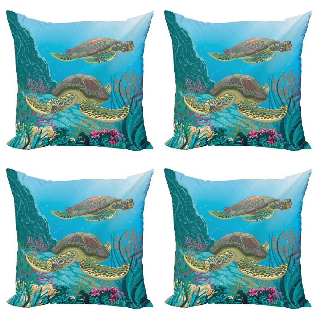 

ABAKUHAUS Sea Creatures Набор чехлов для подушек (4 предмета), Морские черепахи в воде, современная двусторонняя цифровая печать, 60 см x 60 см, разноцветные