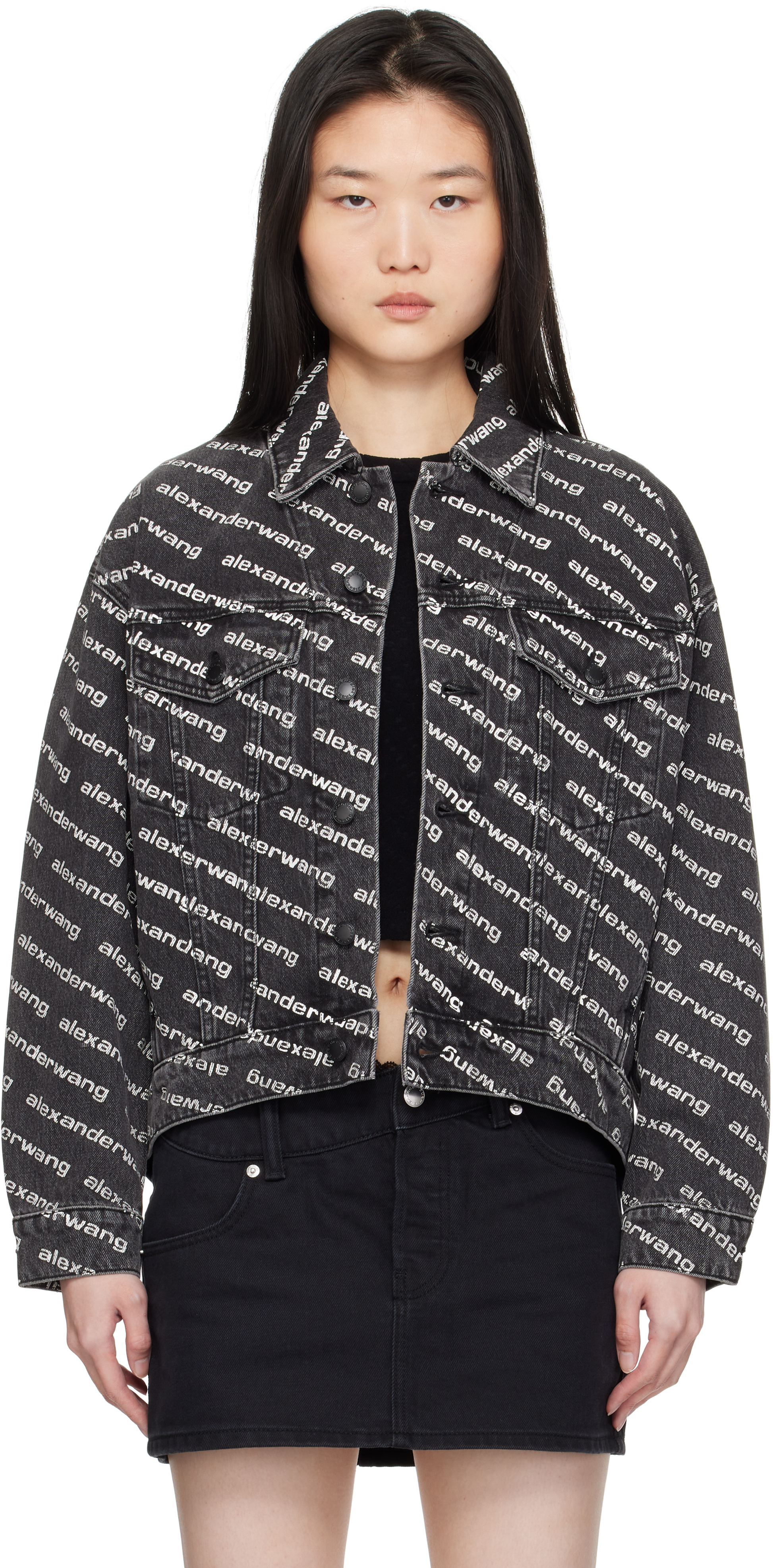 

Черная джинсовая куртка с логотипом Falling Back Alexander Wang
