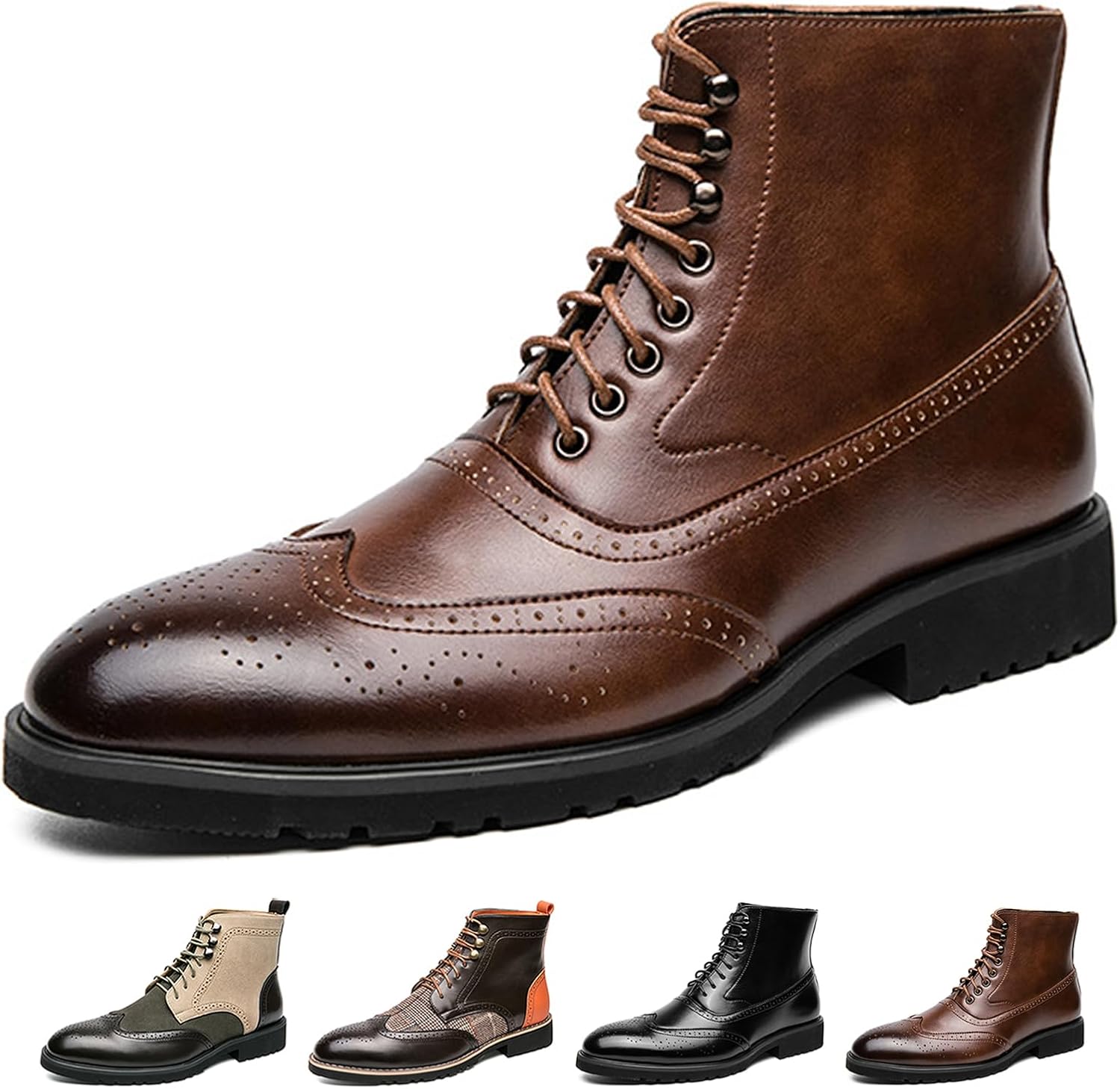 

Мужские ботинки Lossarye с крыльями и брогированием, модные кожаные высокие ботинки на шнуровке Oxford, деловые повседневные ботинки Чакка, коричневый