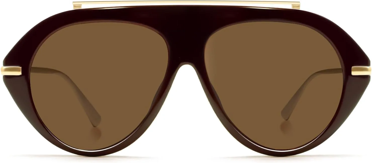 

Солнцезащитные очки-авиаторы большого размера TYA для женщин и мужчин, модные ретро-очки в стиле 70-х, большие, золотистые, винтажные, Brown Frame-brown Lens