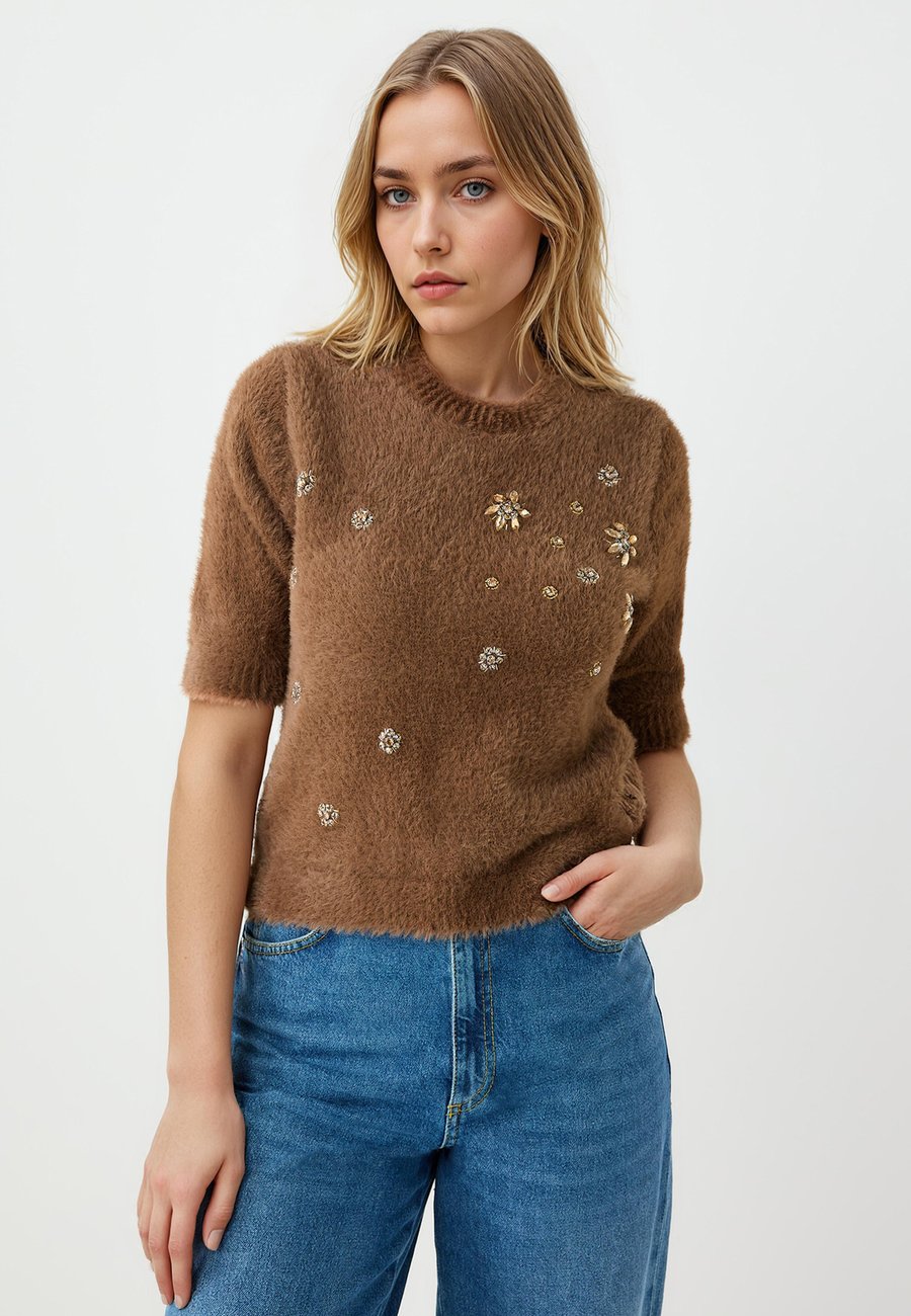 

Футболка Jimmy Key ROUND NECK TRUVAKAR SLEEVE STONE-DETAILED, Bitter Brown/Dark Brown, Коричневый, Футболка Jimmy Key ROUND NECK TRUVAKAR SLEEVE STONE-DETAILED, Bitter Brown/Dark Brown