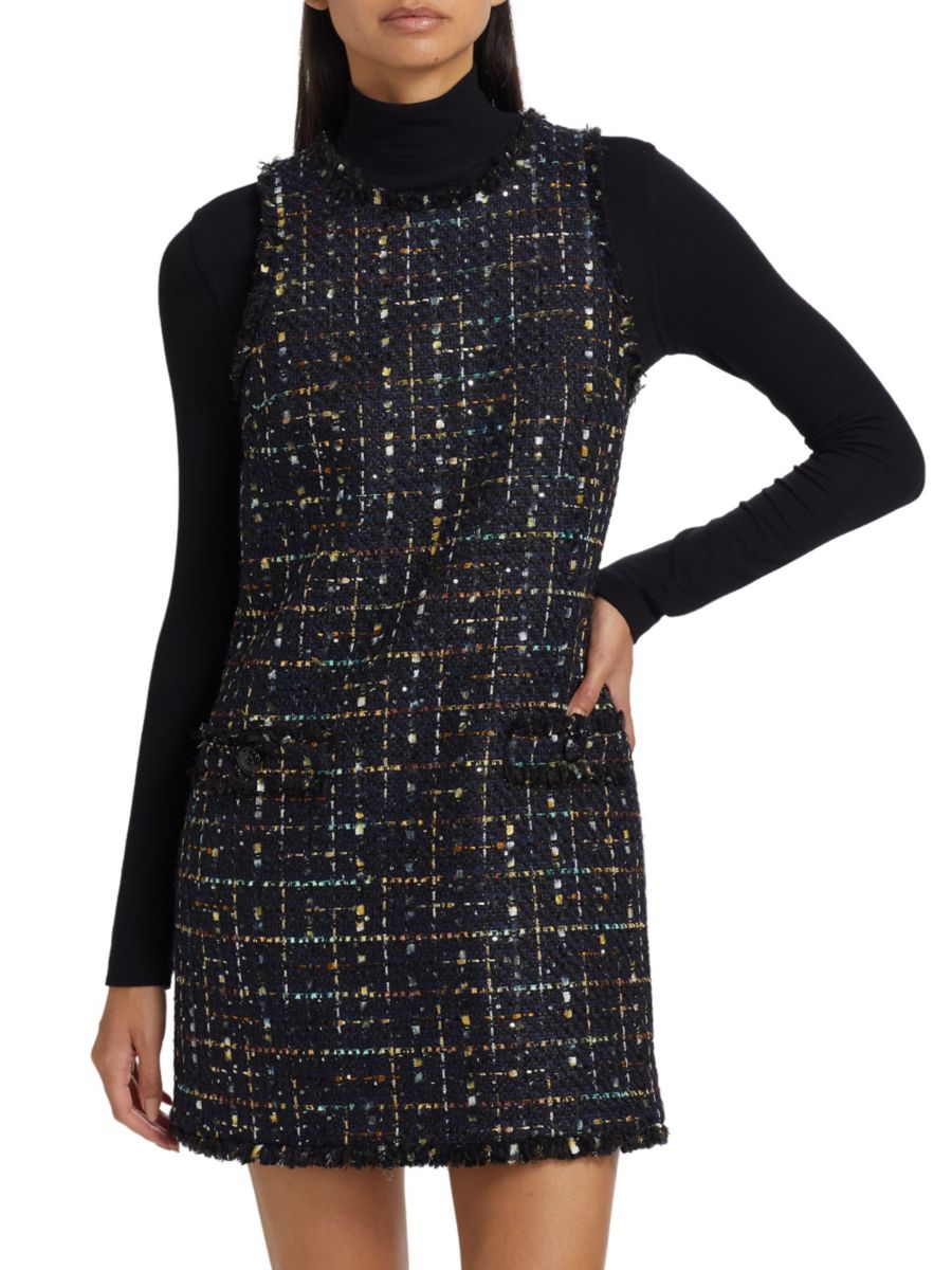 

Мини-платье без рукавов из твида Florian Sequin L'AGENCE, цвет Midnight Mustard Plaid