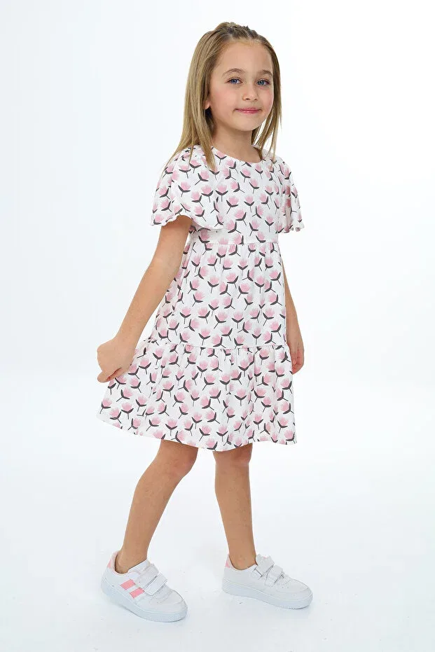 Детское платье с принтом Tulip Printed Dress Toontoy, Powder — фото 3