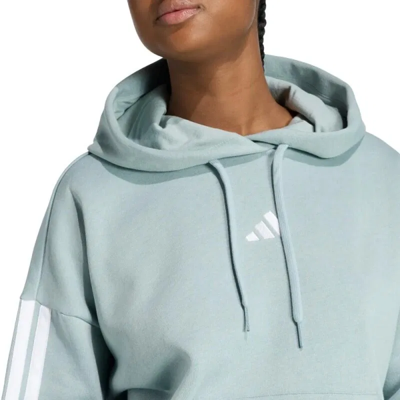 Женское флисовое худи с принтом 3-Stripes Adidas, серое Белый — фото 3