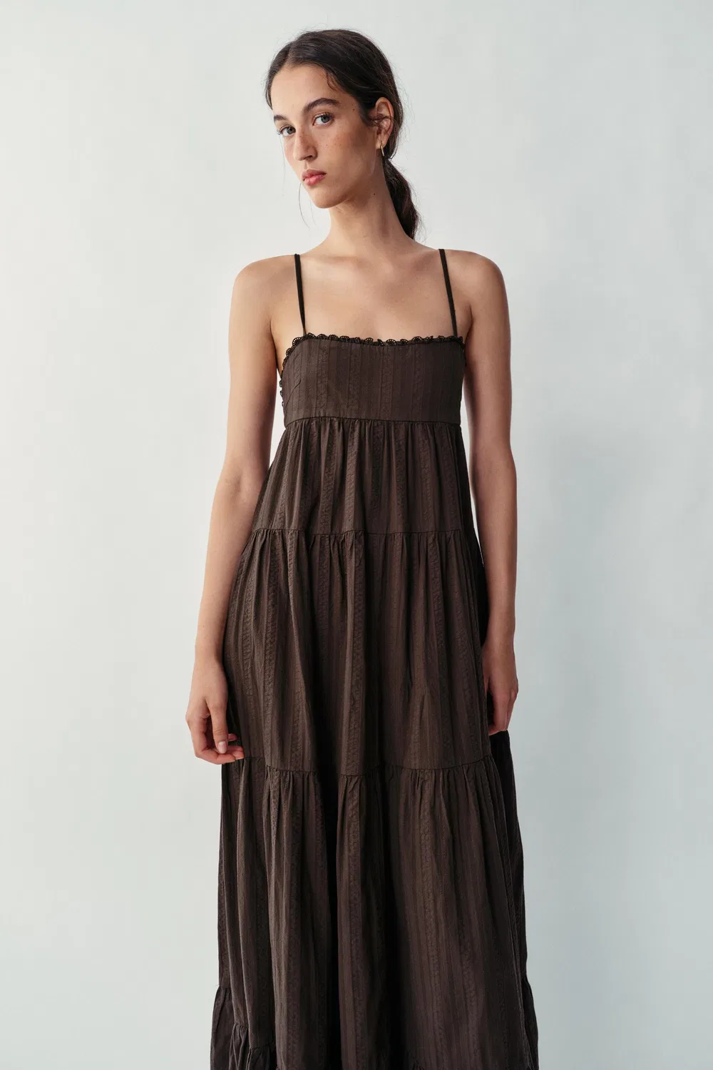 Длинное платье с панелями ZARA, Dark brown — фото 2