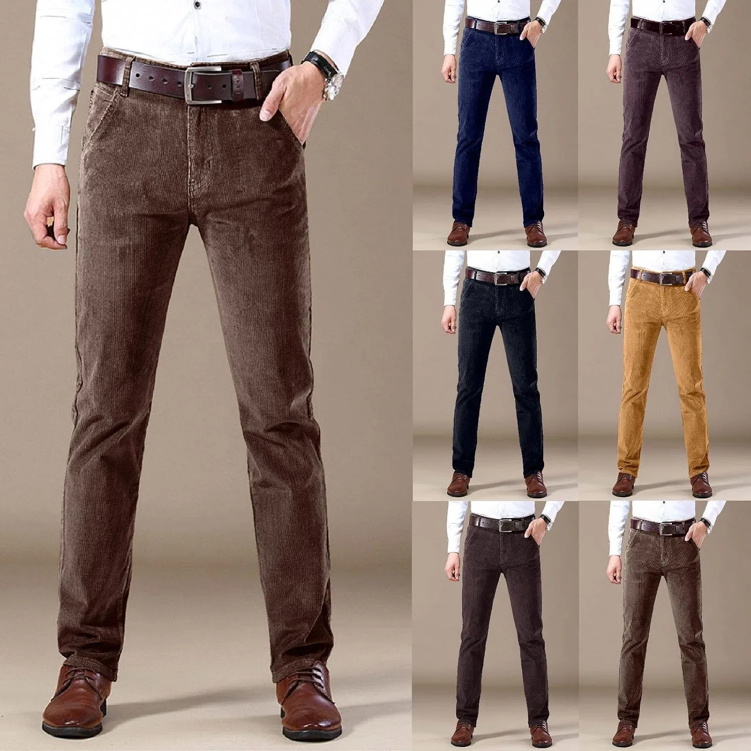 Мужские брюки из футера на резинке, Slim Fit, кофейный — фото 4