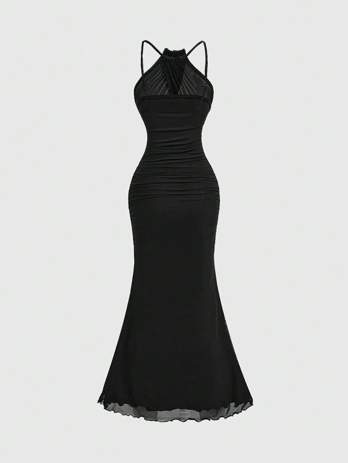 Женское длинное платье без рукавов с запахом Halter Neck, Black — фото 2