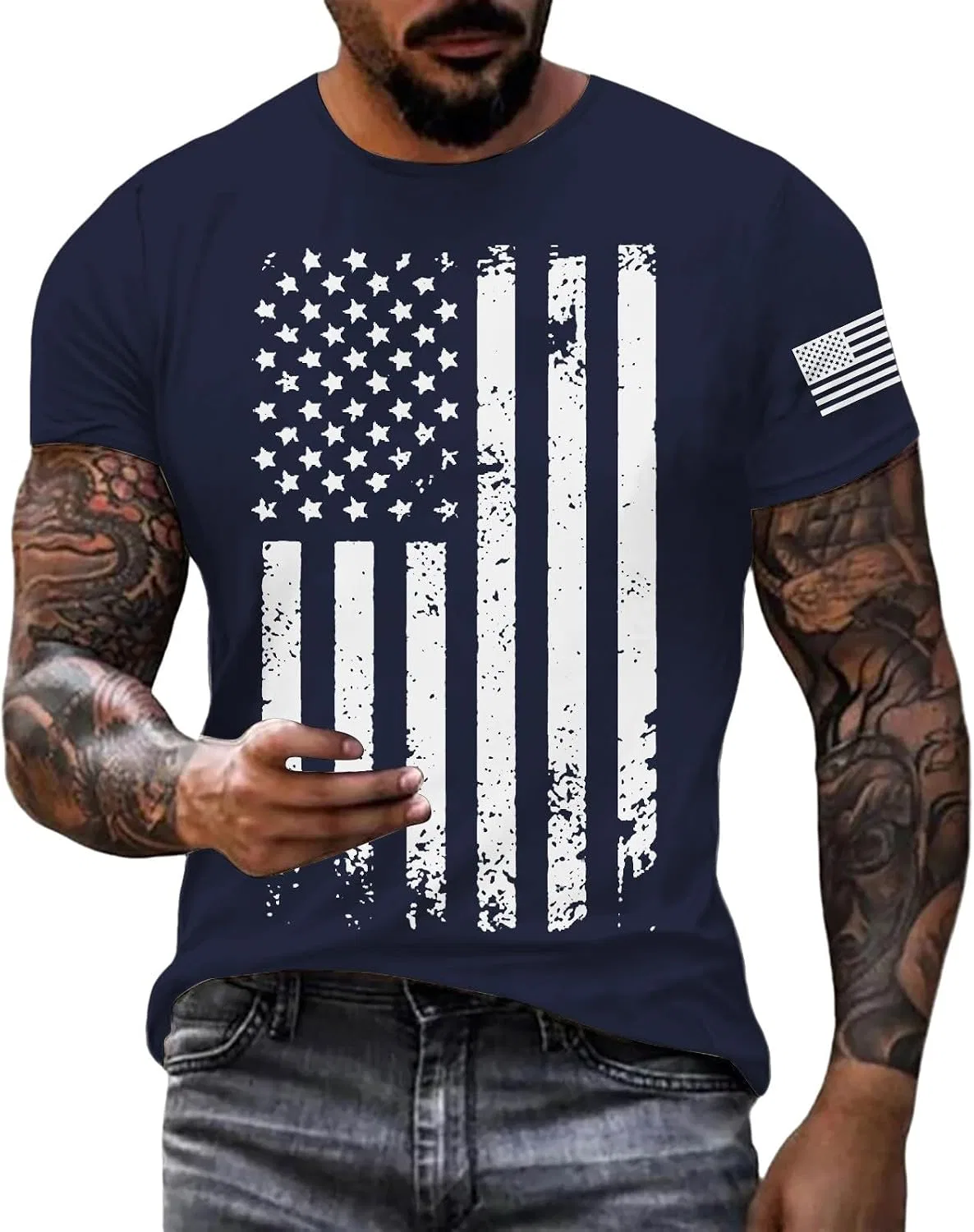Мужская футболка с принтом American Flag Muscle Shirt, Navy