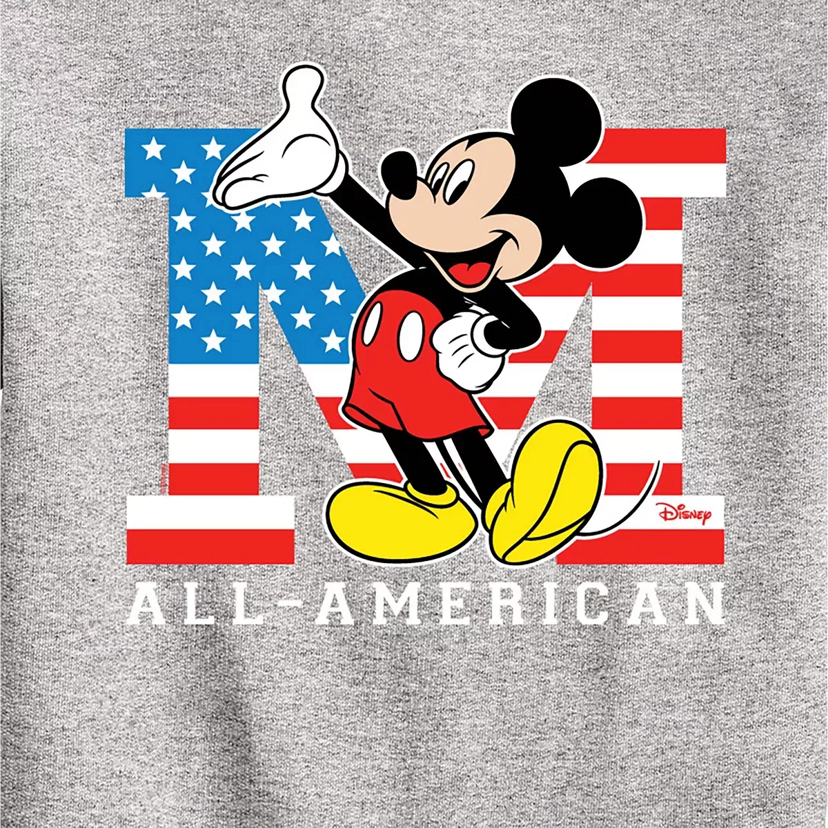 Детское худи с принтом Mickey Flag All American Disney, Athletic Heather — фото 2