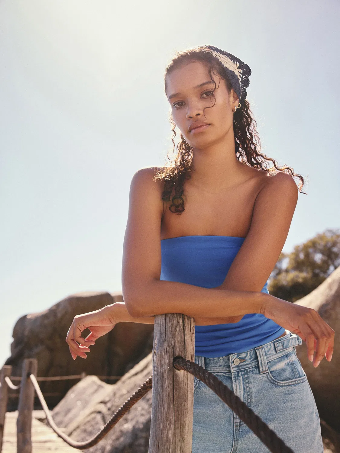 Топ-бандо из хлопка, Regular Fit, Cotton Rich Bandeau Boobtube Top Next, синий