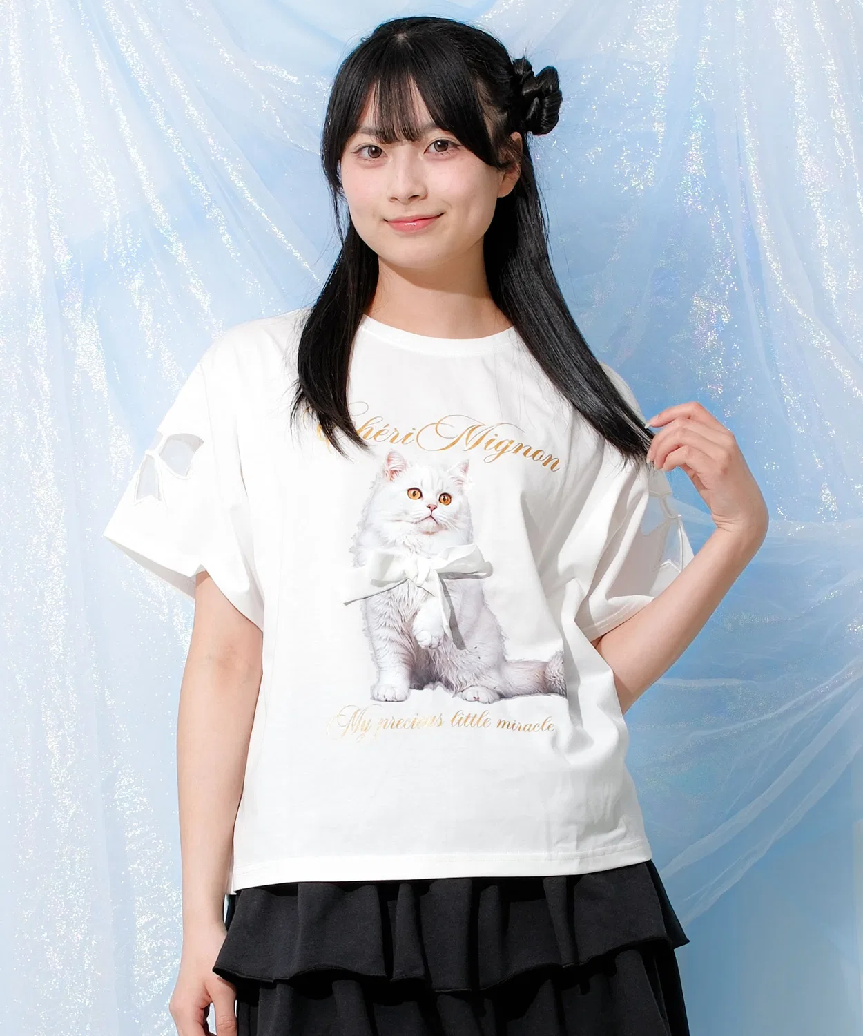 Детская футболка с принтом и лентой Ribbon Cat T-shirt RiCO SUCRE, White