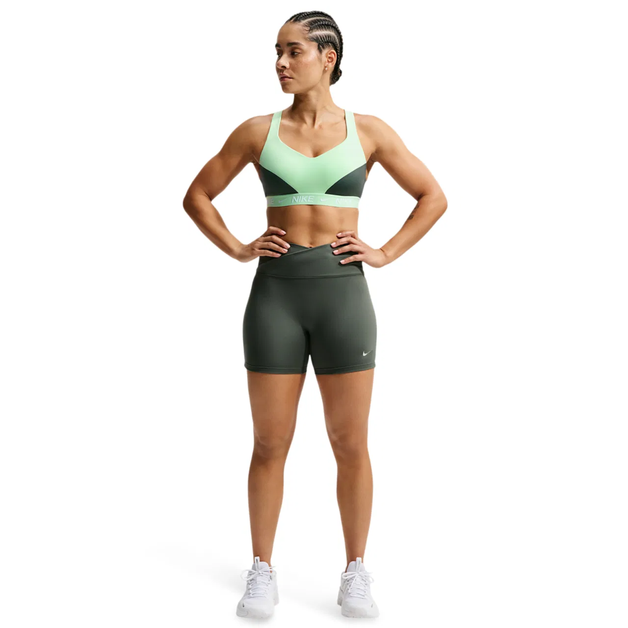 Женский спортивный бюстгальтер Indy High DF Nike, цвет Camo Green/Cucumber Calm — фото 3