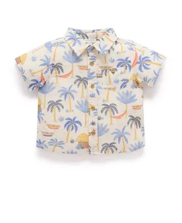 Детская рубашка для мальчиков с принтом Palm Tree Linen Blend Shirt Purebaby, Palm Tree Print