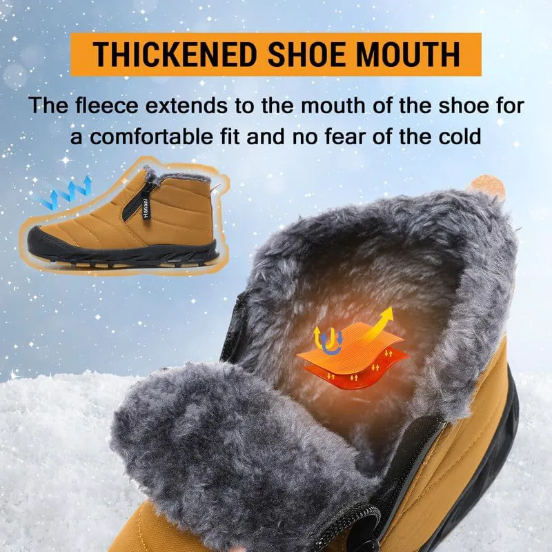 Мужские зимние ботинки Hanani Mens Snow, водонепроницаемые, с меховой подкладкой, теплые ботинки до щиколотки, на молнии, удобные для прогулок и активного отдыха, желтый — фото 2