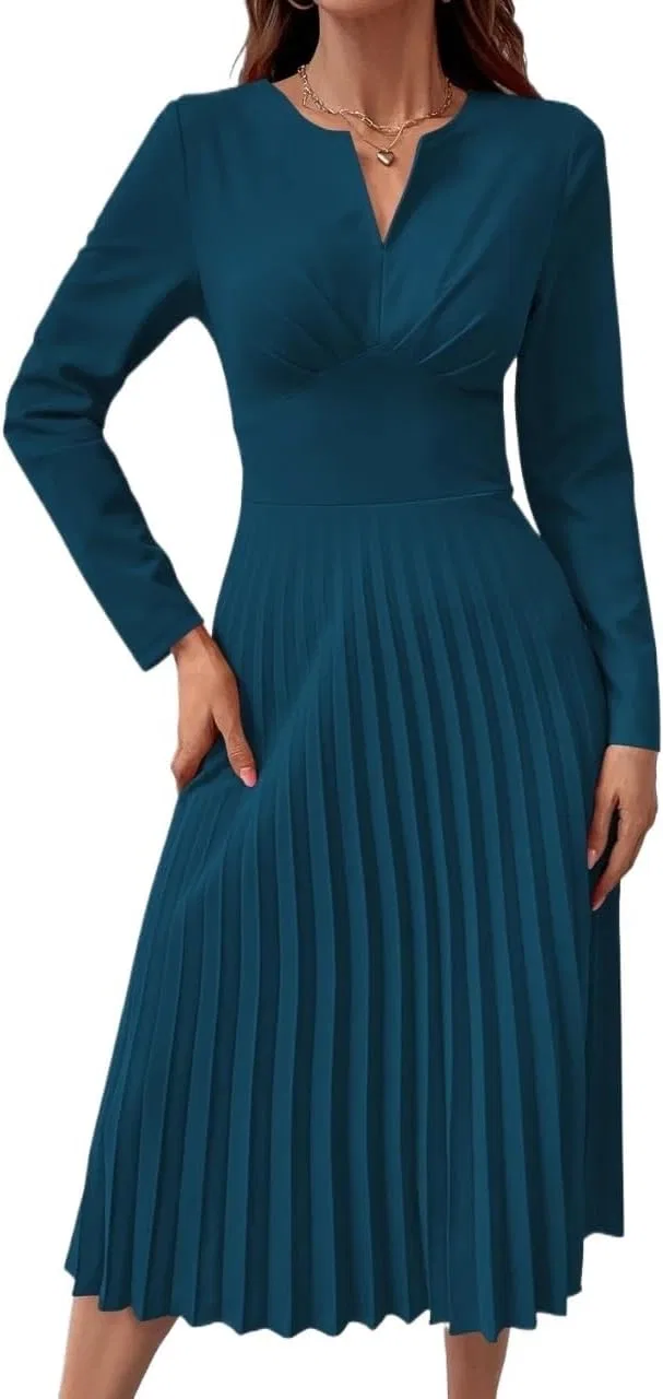 Женское платье миди с вырезом лодочка, Teal Blue